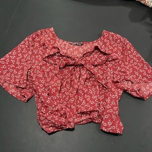 Red Floral Tie Top
